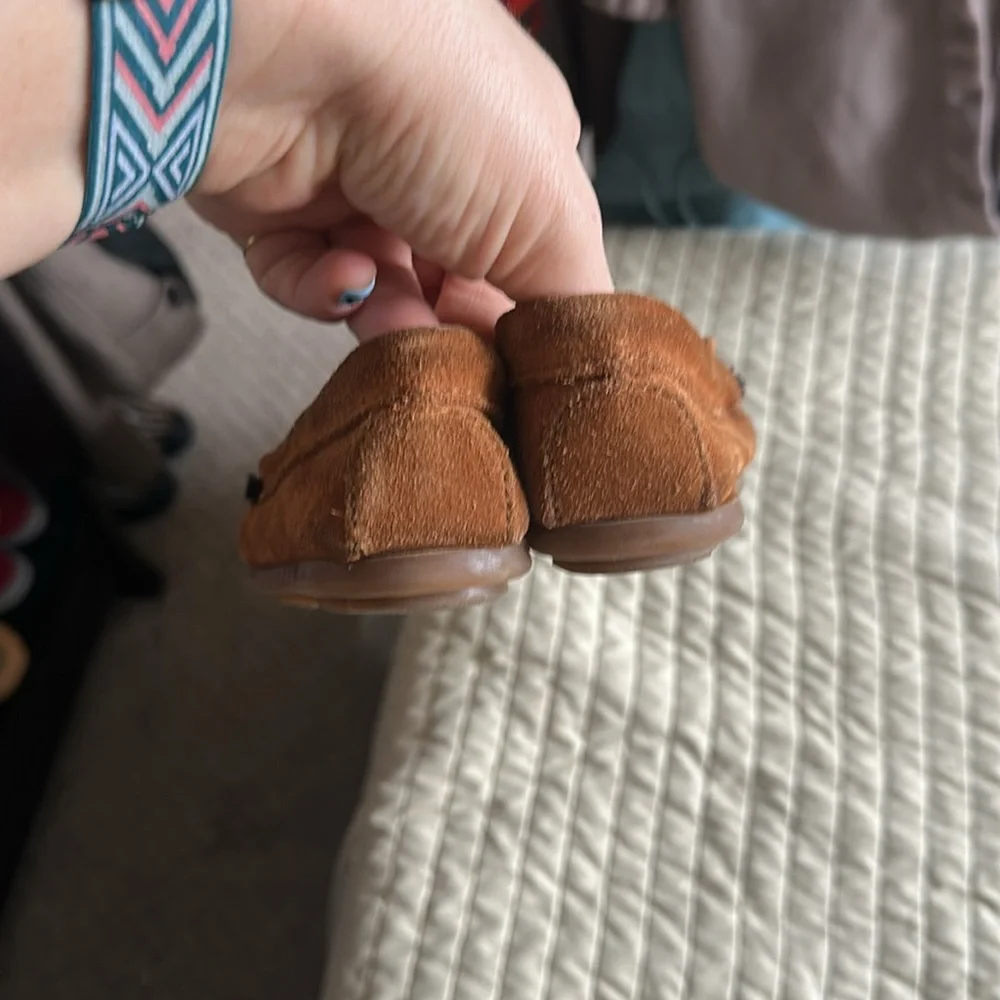 Minnetonka Brown Moccasins with Embroidered Design
